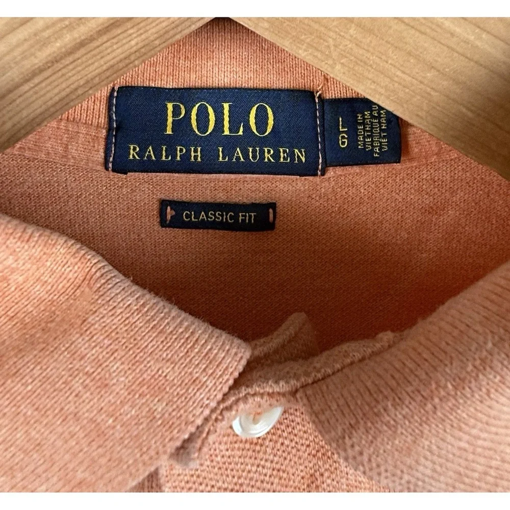 Polo Ralph Lauren Polo Shirt Mens‎ L Classic Fit Orange S/S Preppy Pony Logo